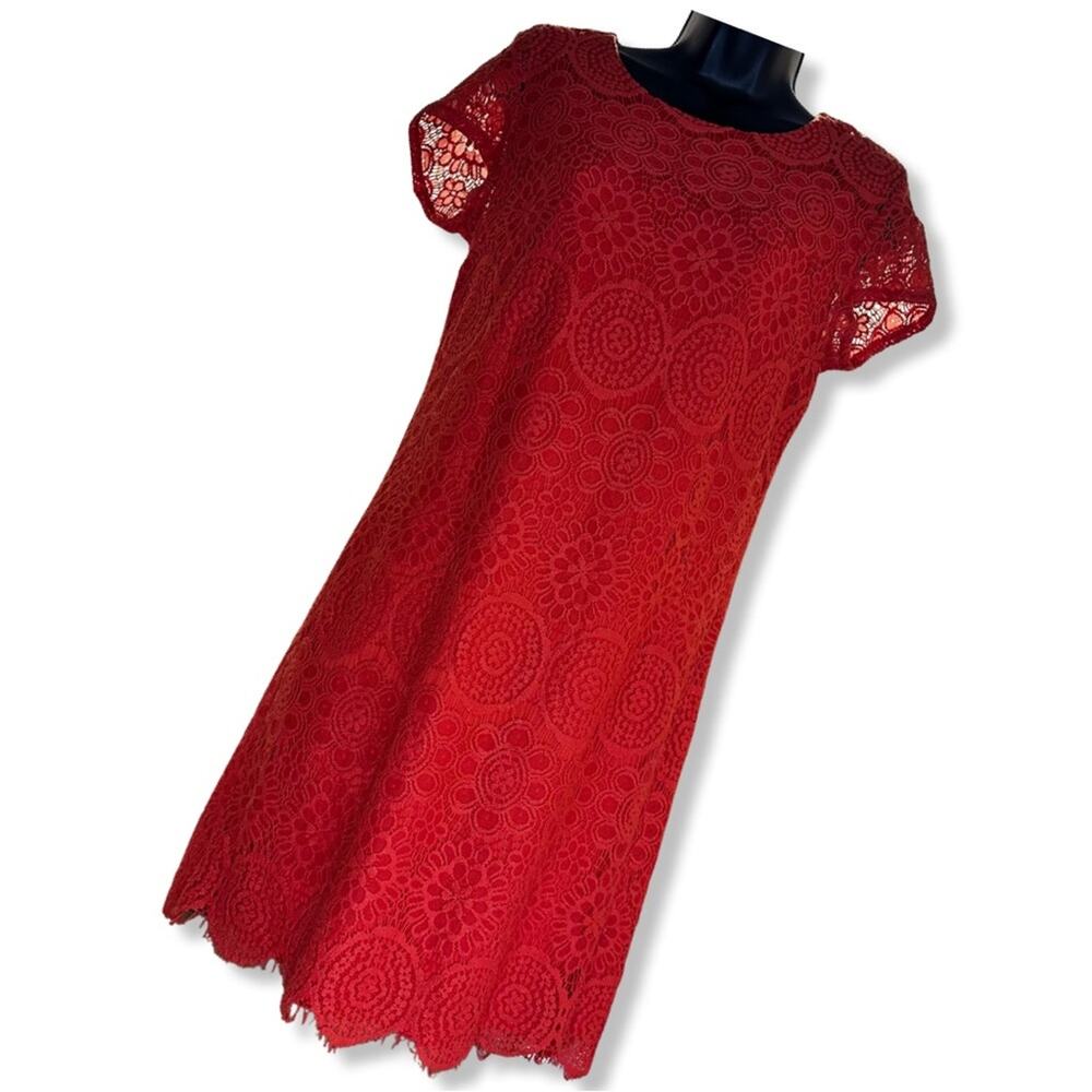 Laundry by Shelli Segal red crochet floral lace overlay cocktail dress